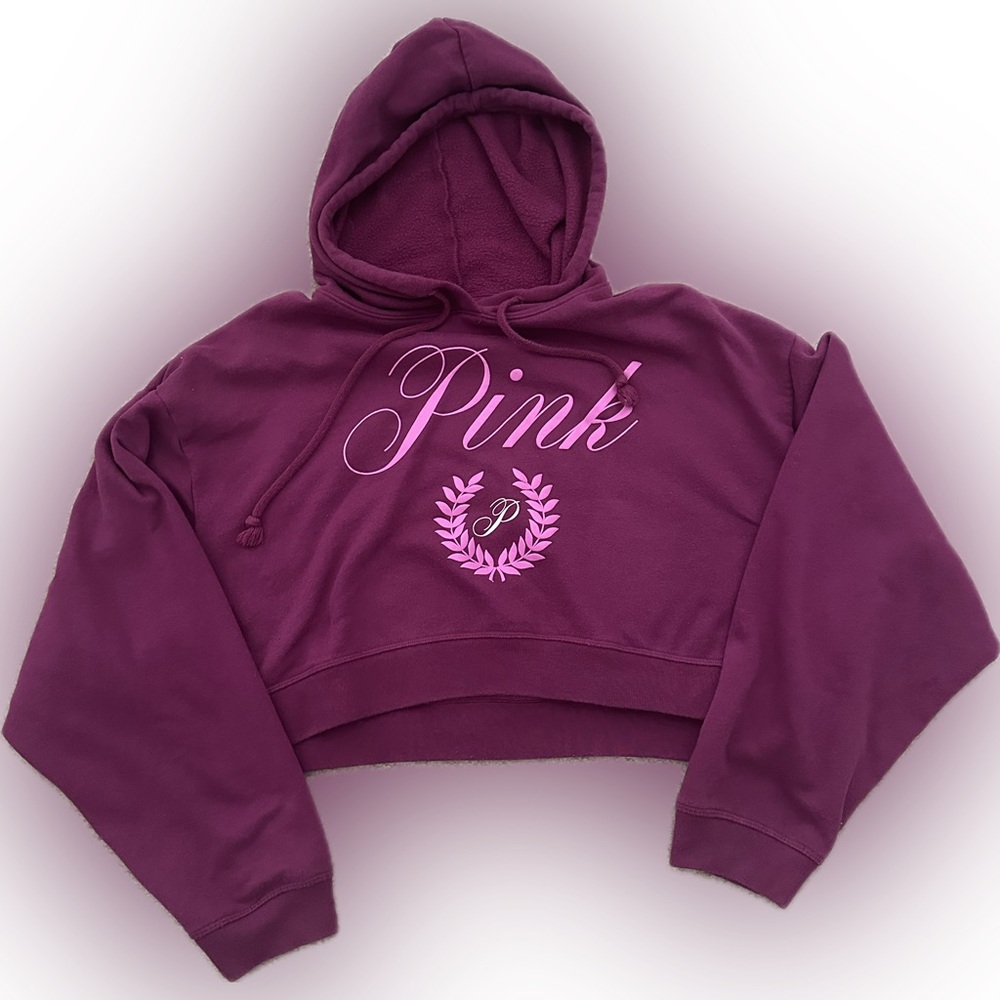 Victoria's Secret PINK Everyday Fleece Cropped Hoodie Vivid Magenta Pink Size XL - Picture 3 of 4